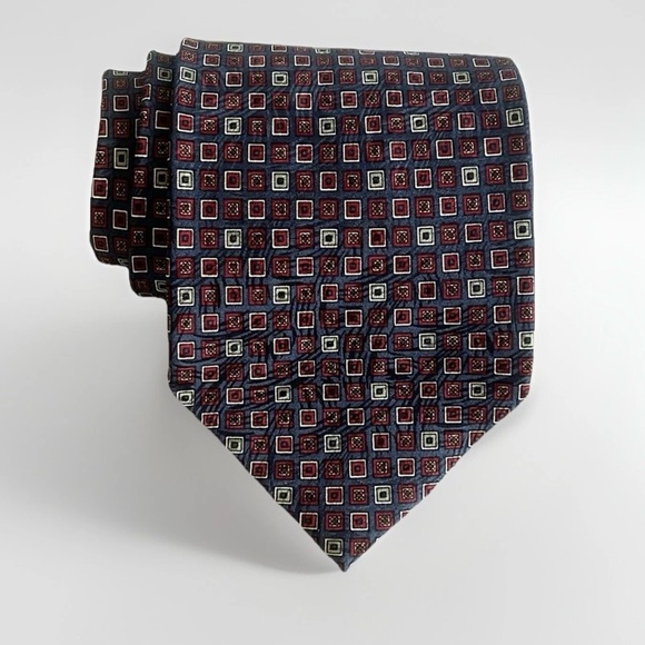 Pierre Balmain Other - Pierre BALMAIN‎ 100% Silk Handmade Designer Tie Burgundy Geometric Retro Necktie